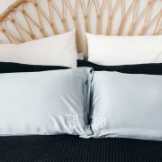 Embroidered Bamboo Satin Pillowcase Twin Set – Ice Blue