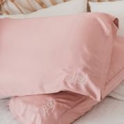 Embroidered Bamboo Satin Pillowcase Twin Set – Rose Pink