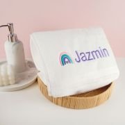 Embroidered White Bath Towel Kids Rainbow