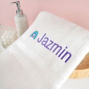 Embroidered White Bath Towel Kids Rainbow