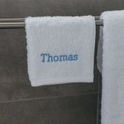 Embroidered White Bath Towel and Face Washer Set – Block Font