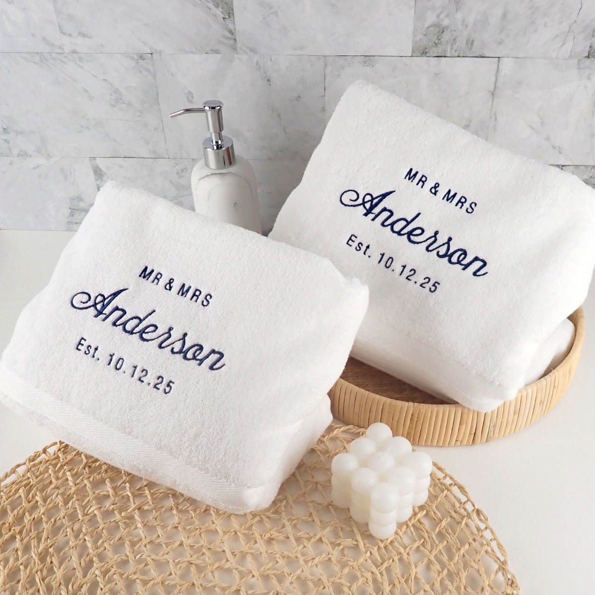 Couple’s Embroidered Bath Towel Set