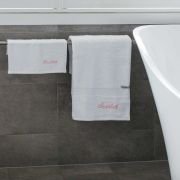 Embroidered White Bath Towel and Face Washer Set – Script Font