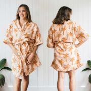 Embroidered Palm Tree Short Sleeve Beach Robe – Sunset