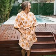 Embroidered Palm Tree Short Sleeve Beach Robe – Sunset