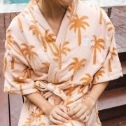 Embroidered Palm Tree Short Sleeve Beach Robe – Sunset