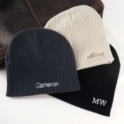 Embroidered Cable Knit Beanie