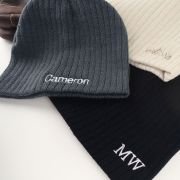 Embroidered Cable Knit Beanie