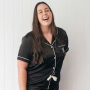 Embroidered Satin Short Sleeve Pyjama Set – Black