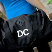 Embroidered Black Sports Duffle Bag with Shoe Compartment