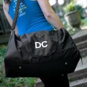 Embroidered Black Sports Duffle Bag with Shoe Compartment