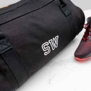Embroidered Black Canvas Duffle Bag