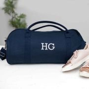 Embroidered Navy Canvas Duffle Bag