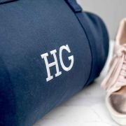 Embroidered Navy Canvas Duffle Bag