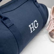Embroidered Navy Canvas Duffle Bag
