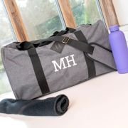 Embroidered Grey Sports Duffle Bag with Shoe Compartment