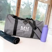 Embroidered Grey Sports Duffle Bag with Shoe Compartment