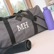 Embroidered Grey Sports Duffle Bag with Shoe Compartment