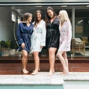 Embroidered Satin Long Sleeve Robe – Navy