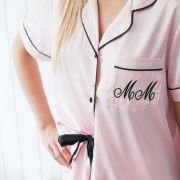 Embroidered Satin Short Sleeve Pyjama Set – Pink