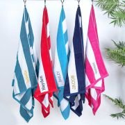 Embroidered Striped Cotton Terry Beach Towel