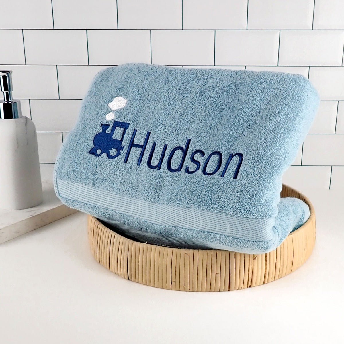 Embroidered Train Bath Towel for Kids