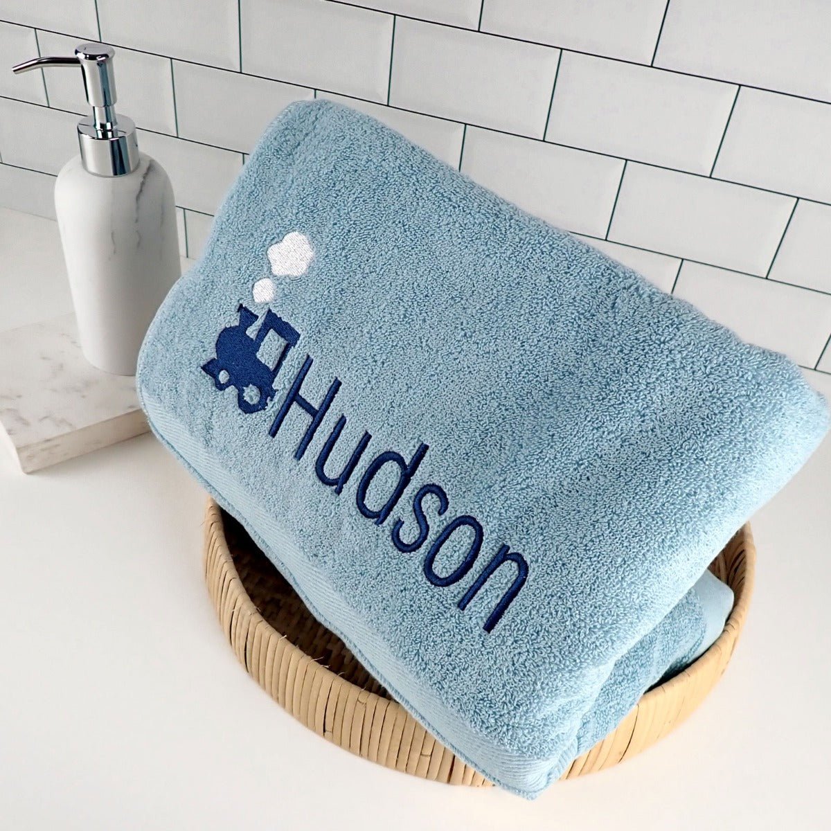 Embroidered Train Bath Towel for Kids