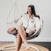 Embroidered Satin Long Sleeve Boyfriend Shirt – White