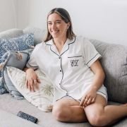 Embroidered Satin Short Sleeve Pyjama Set – White