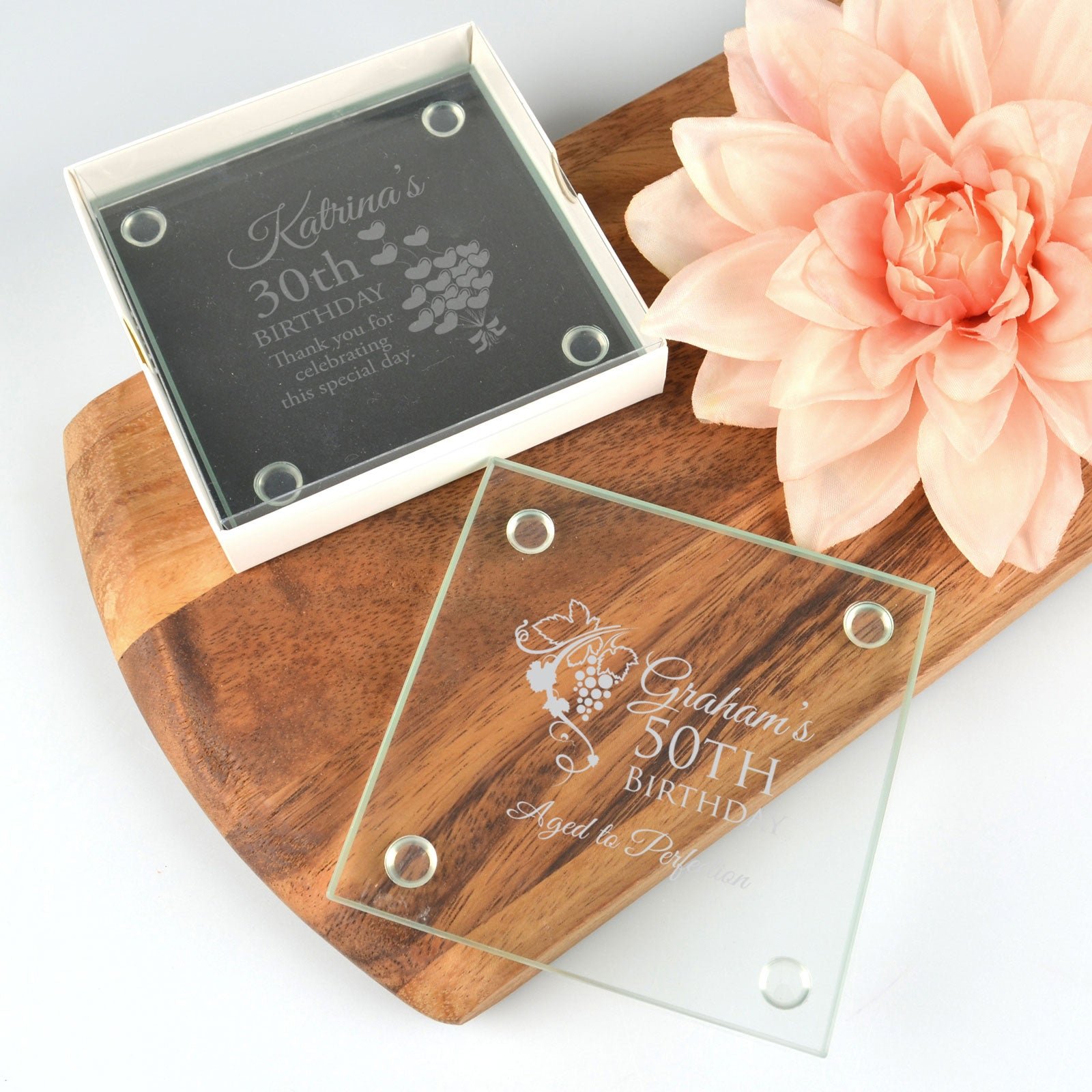 Engraved Birthday Glass Coasters
