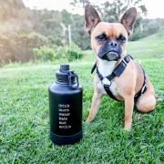 Engraved Matte Black Stainless Steel 2L Water Bottle with Pet Drinking Bowl