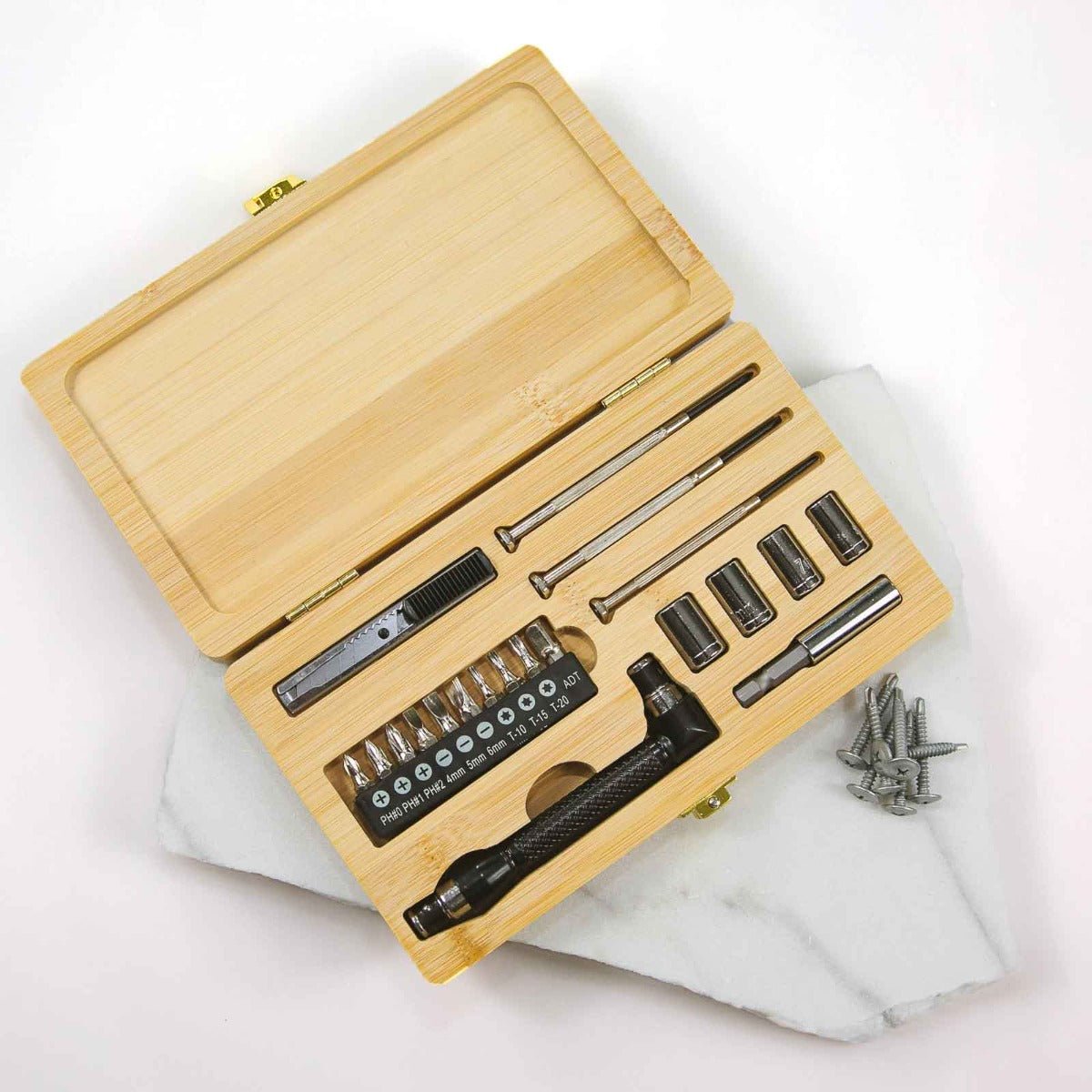21 Piece Tool Set in Engraved Bamboo Case