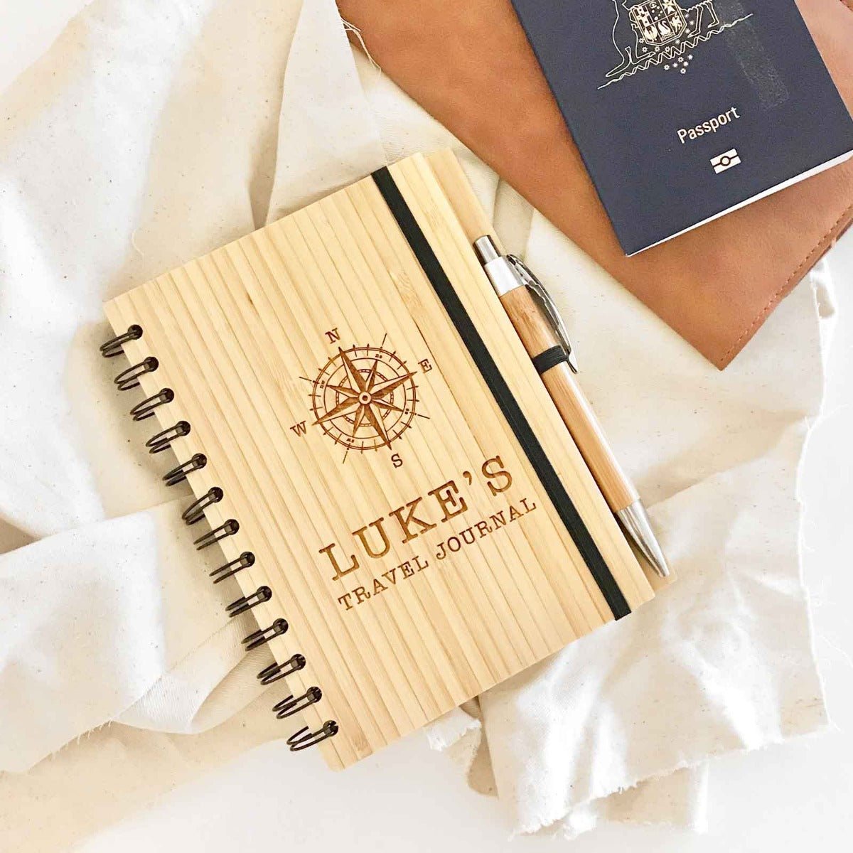 Engraved Bamboo Travel Journal Notebook