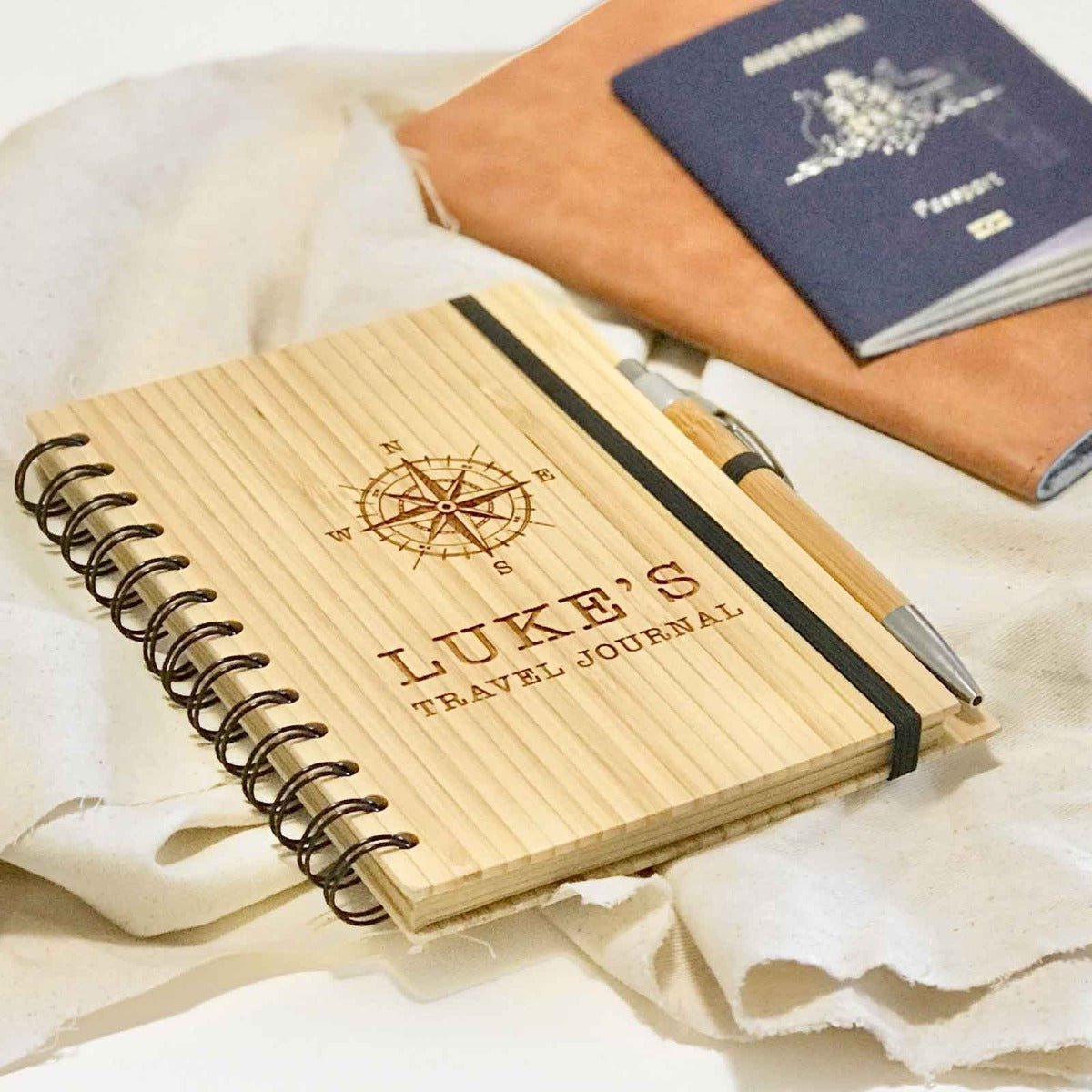 Engraved Bamboo Travel Journal Notebook