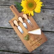 Engraved Acacia Wood Cheese Serving Board with Utensil Set