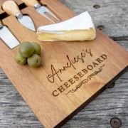 Engraved Acacia Wood Cheese Serving Board with Utensil Set