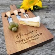 Engraved Acacia Wood Cheese Serving Board with Utensil Set