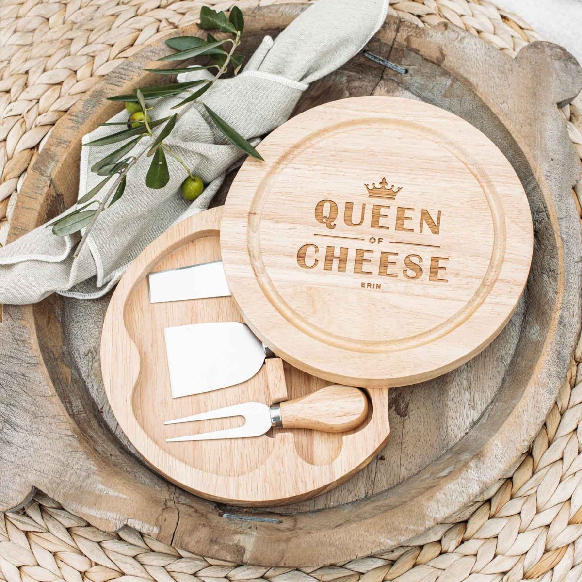 Engraved Round Cheese Set Birthday Gift