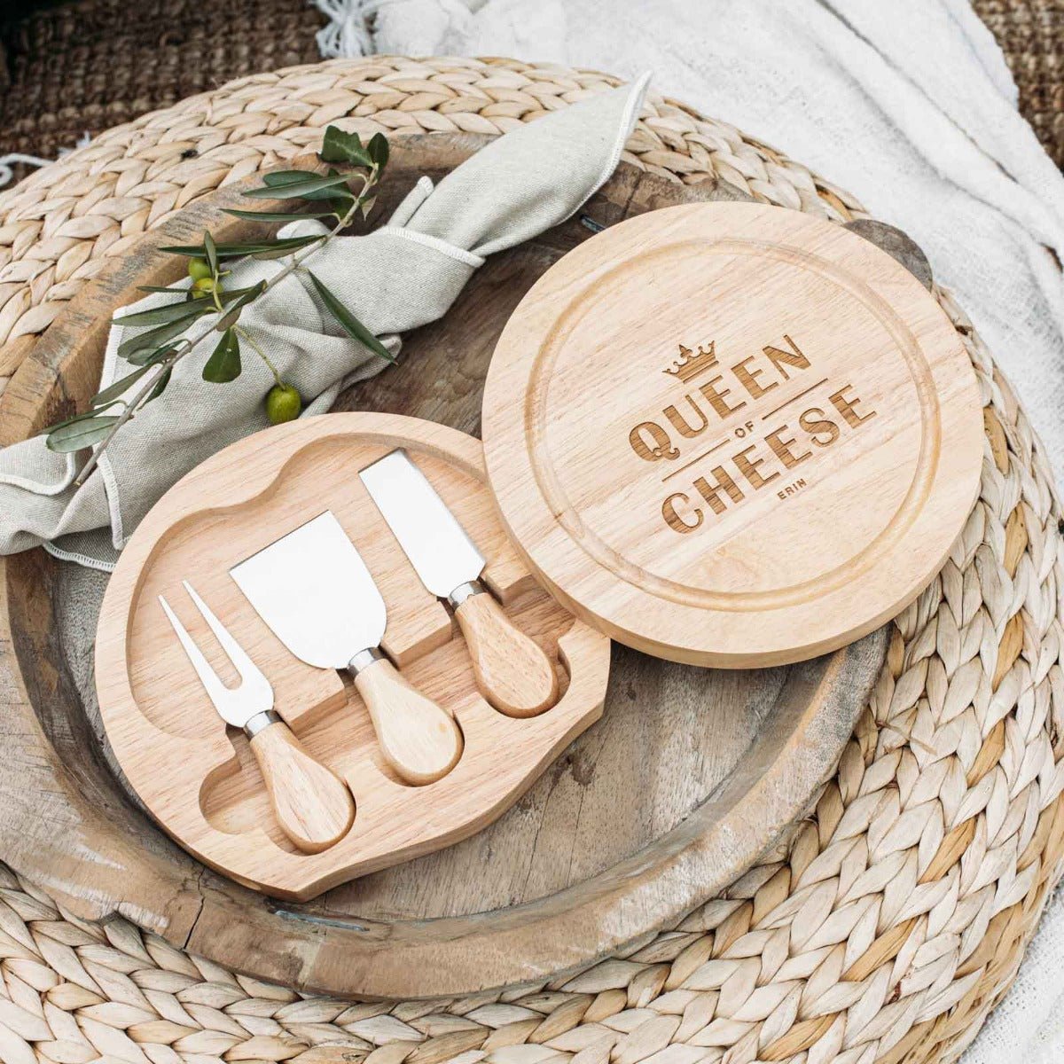 Engraved Round Cheese Set Birthday Gift