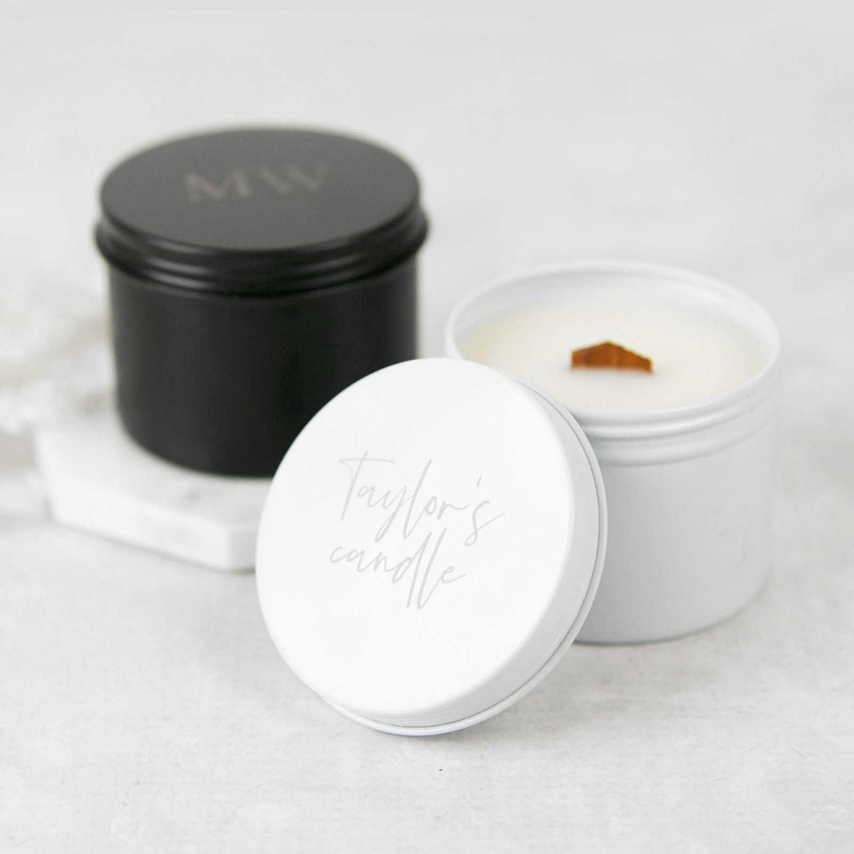 Engraved Birthday Wood Wick Soy Candle Tin
