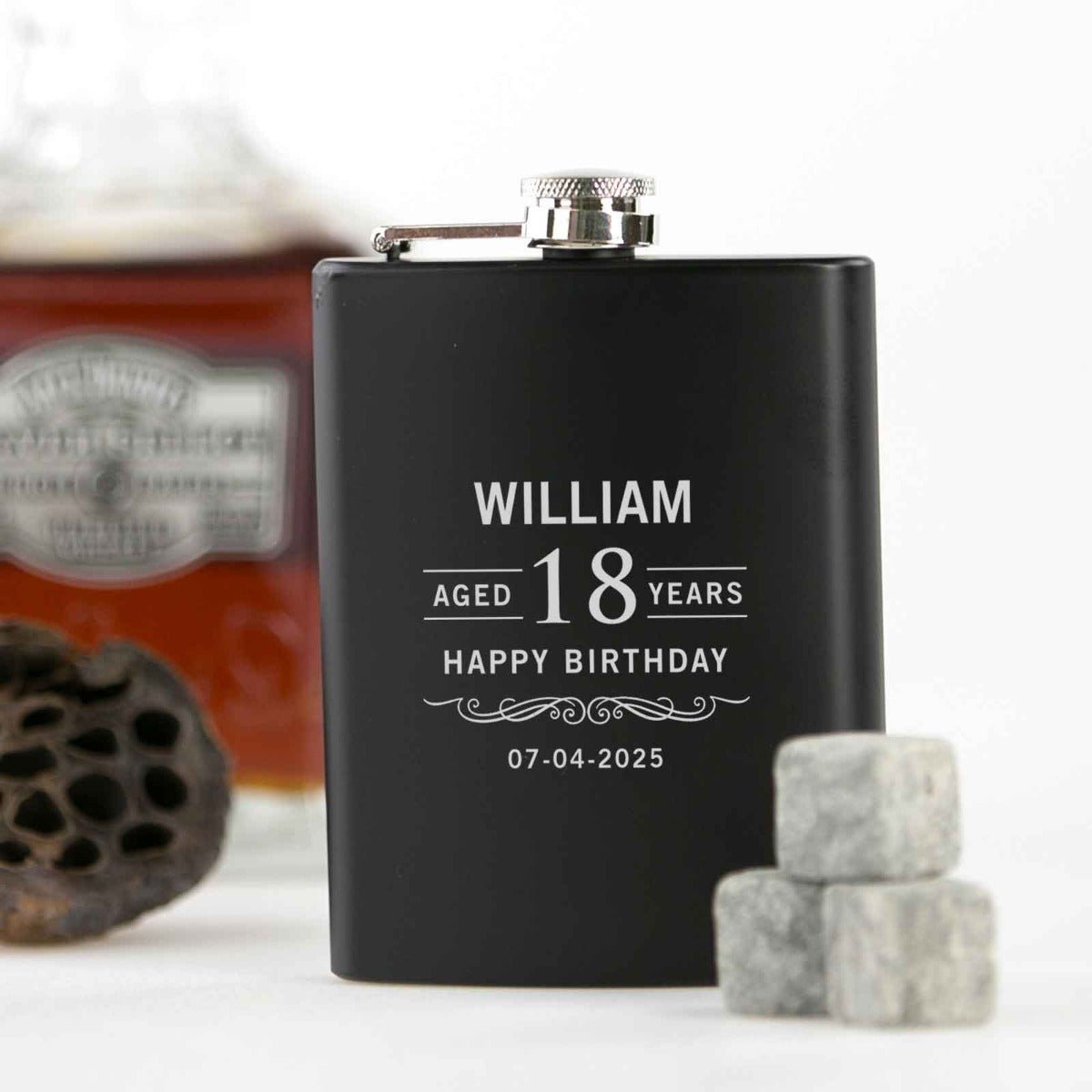 Engraved Birthday Hip Flask Black
