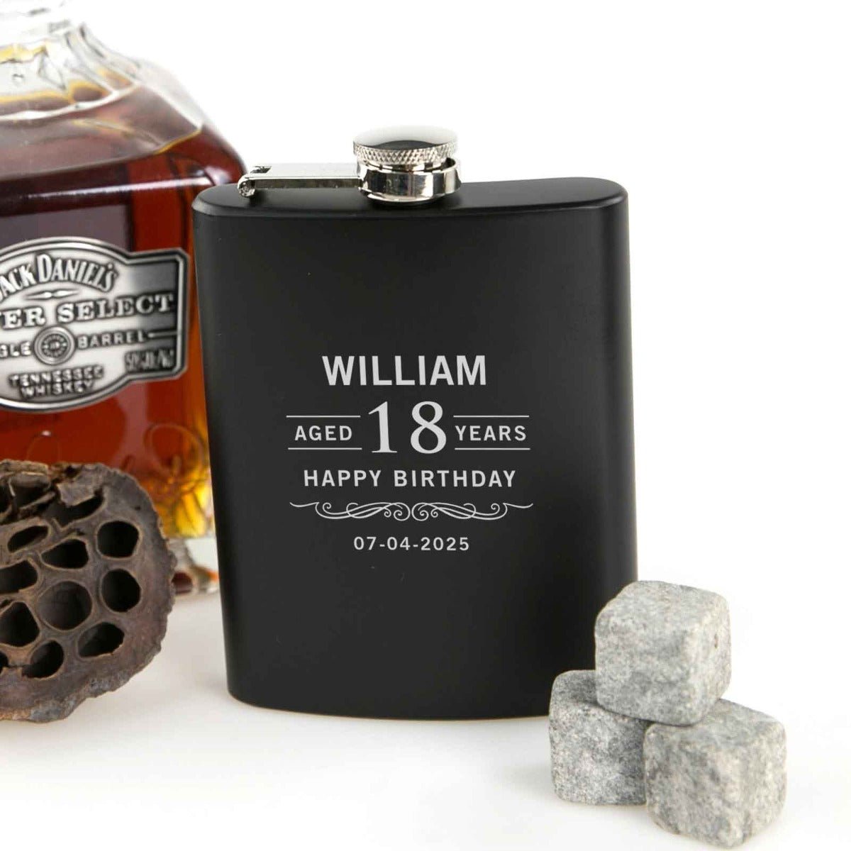 Engraved Birthday Hip Flask Black