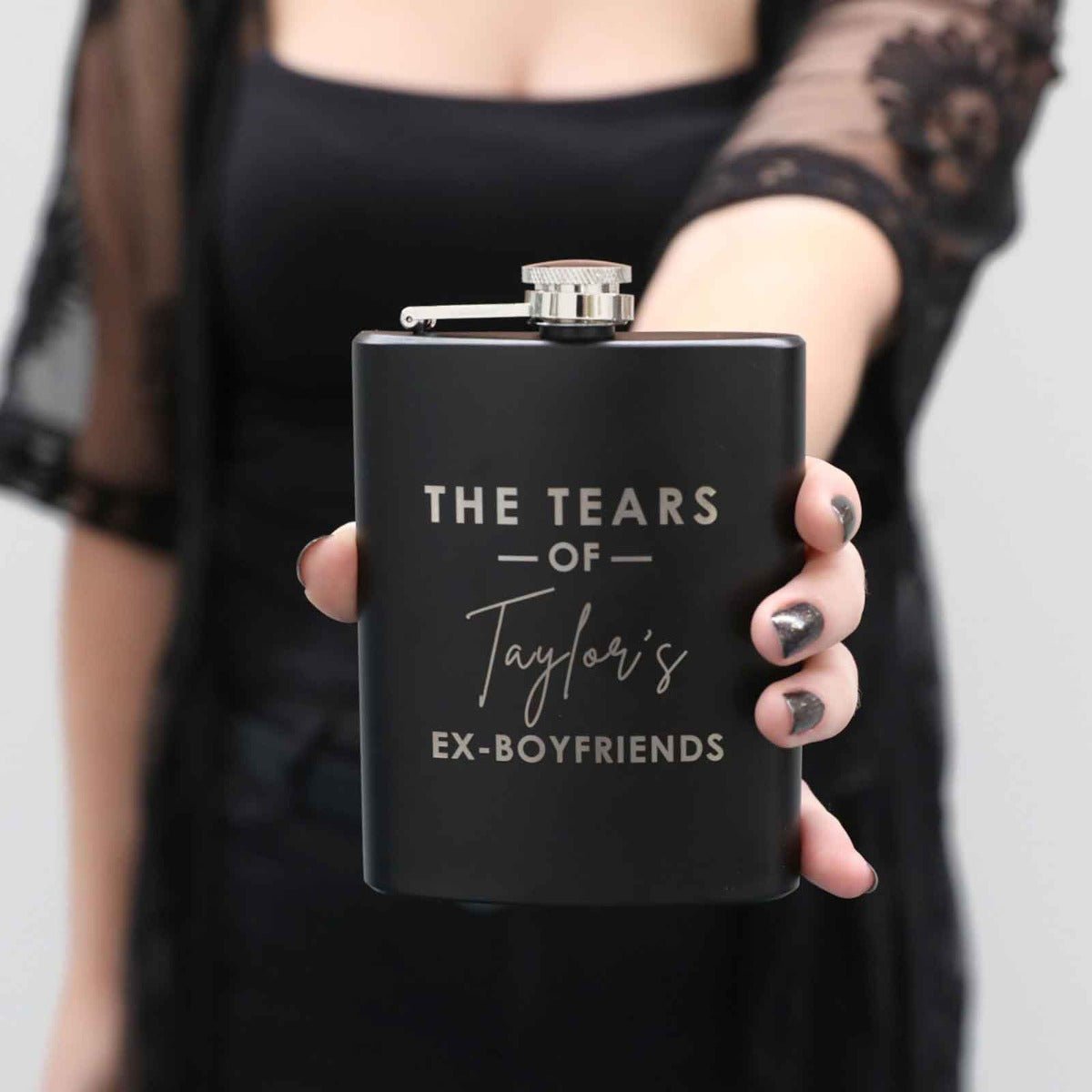 The Tears of My Ex-Boyfriend Engraved Hip Flask with Gift Box