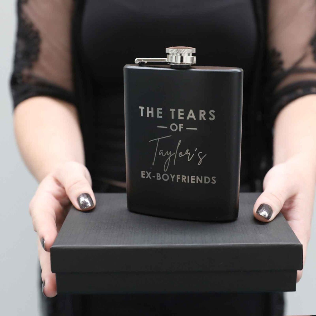 The Tears of My Ex-Boyfriend Engraved Hip Flask with Gift Box