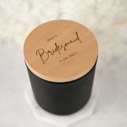 Engraved Bridal Party Black Wood Wick Soy Candle with Wooden Lid