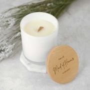 Engraved Bridal Party White Wood Wick Soy Candle with Wooden Lid