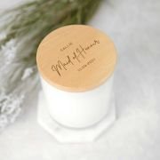 Engraved Bridal Party White Wood Wick Soy Candle with Wooden Lid