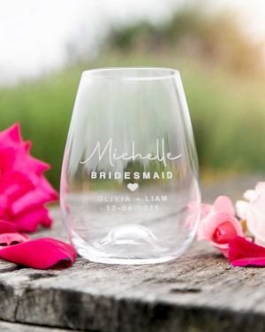 Engraved Bridal Party 460ml Stemless Wine Glass