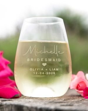 Engraved Bridal Party 460ml Stemless Wine Glass