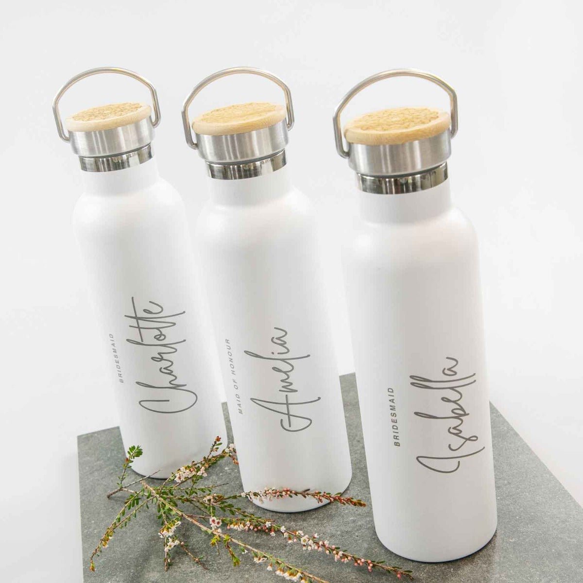 Bridal Party 650ml Metal Water Bottle with Wooden Lid